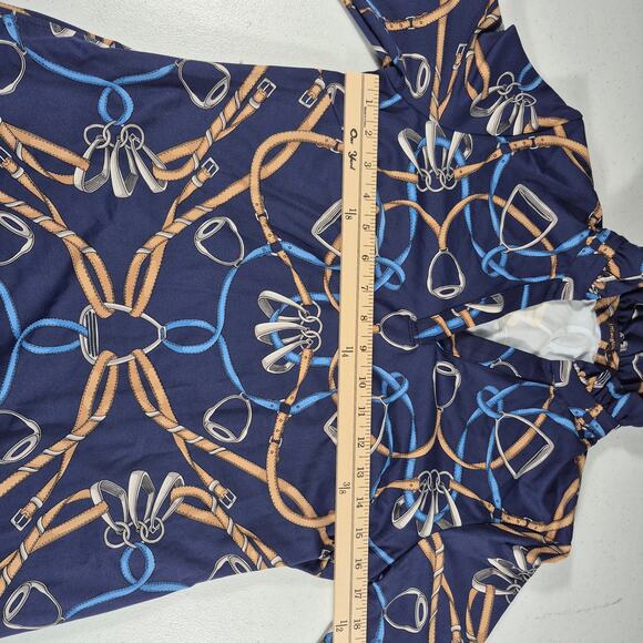 J Mclaughlin Blue Gold Equestrian Horse Bridle Rein Print Catalina Dress Small - Picture 3 of 7